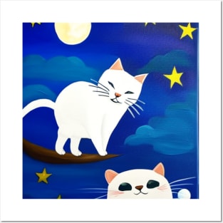 (MD23Ar001b) Cute White Cats Playful Backyard Explorers Posters and Art